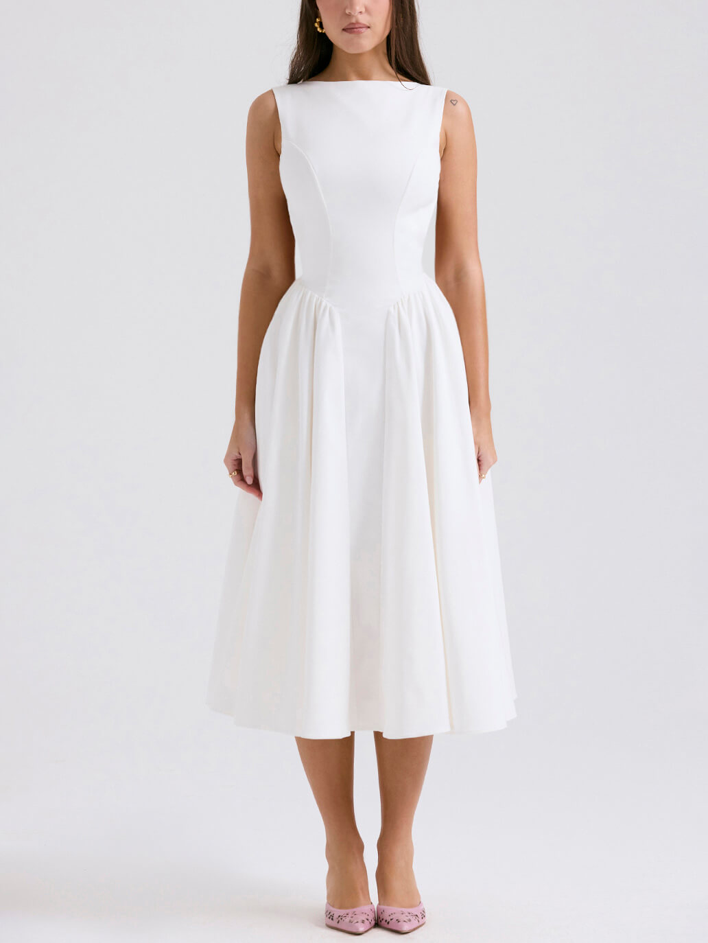 Stylish And Elegant Solid Color Trendy Round Neck Backless Sleeveless Midi Dress