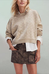 Heart Print Loose Fit Cropped Knit Sweater