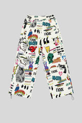 Graffiti Print Wide Leg Cargo Pants