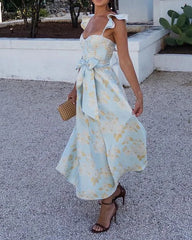 BRUNA - BUTTERFLY SLEEVE TIE WAIST PRINT DRESS