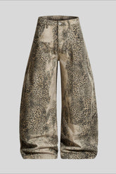 Leopard Print Cargo Wide Leg Jeans