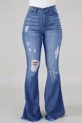 High Waist Ripped Stretch Flare Jeans