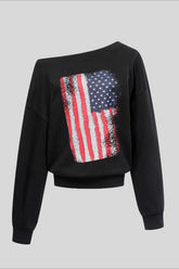 Distressed Flag Off Shoulder Long Sleeve T-Shirt