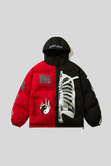 Skeleton Patch Color Block Puffer Jacket