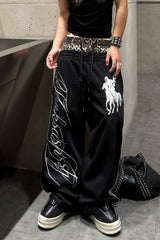 Leopard Double Waist Typography Wide Leg Sweatpants