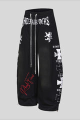 Deconstructed Typography Barrel Leg Sweatpants