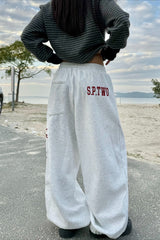 Vintage Crest Typography Embroidered Wide Leg Sweatpants
