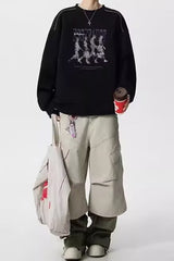 Washed Figure Graphic Oversized Crew Neck Sweatshirt