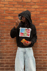 Statue Tape Graphic Cropped Zip Hoodie