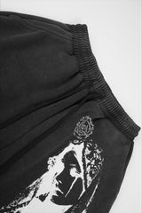 Washed Graffiti Print Wide Leg Sweatpants