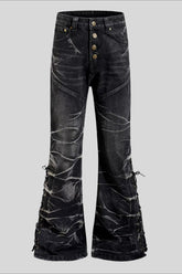 Cracked Wash Flared Streetwear Denim Jeans