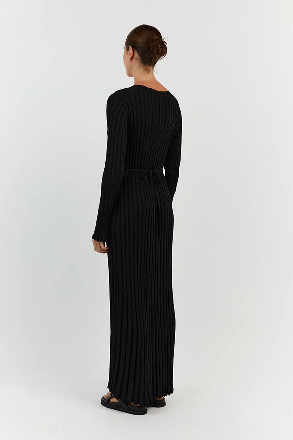 V-Neck Sleeved Knit Dress
