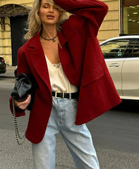 Red Lapel Full Sleeve Suit Coat Coats-241208