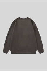 Distressed Typography Washed Oversized Crew Neck Sweatshirt