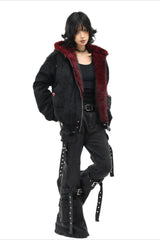 Contrast Fur Hood Utility Zip Coat