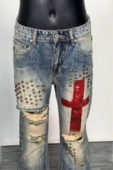 Studded Ripped Micro Flared Jeans