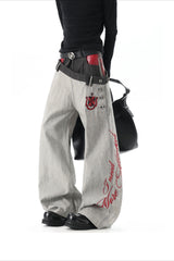Red Script Double Waist Flared Jeans