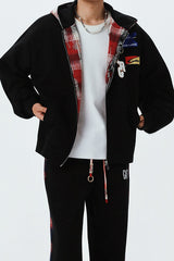 Plaid Panel Patch Full Zip Hoodie
