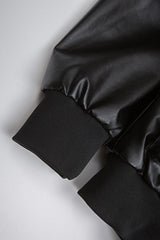 Fur Hood PU Leather Cropped Zip Coat