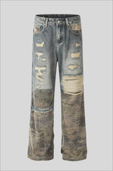 Camo Panel Distressed Micro Flare Jeans