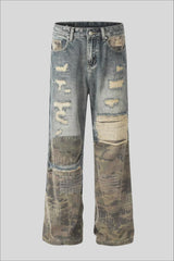 Camo Panel Distressed Micro Flare Jeans