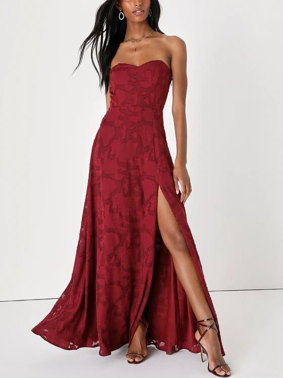 Evening Gown Strapless Slim Graceful Fit Slit Maxi Dress