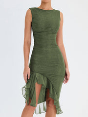 Casual Sleeveless Ruffle Midi Dress