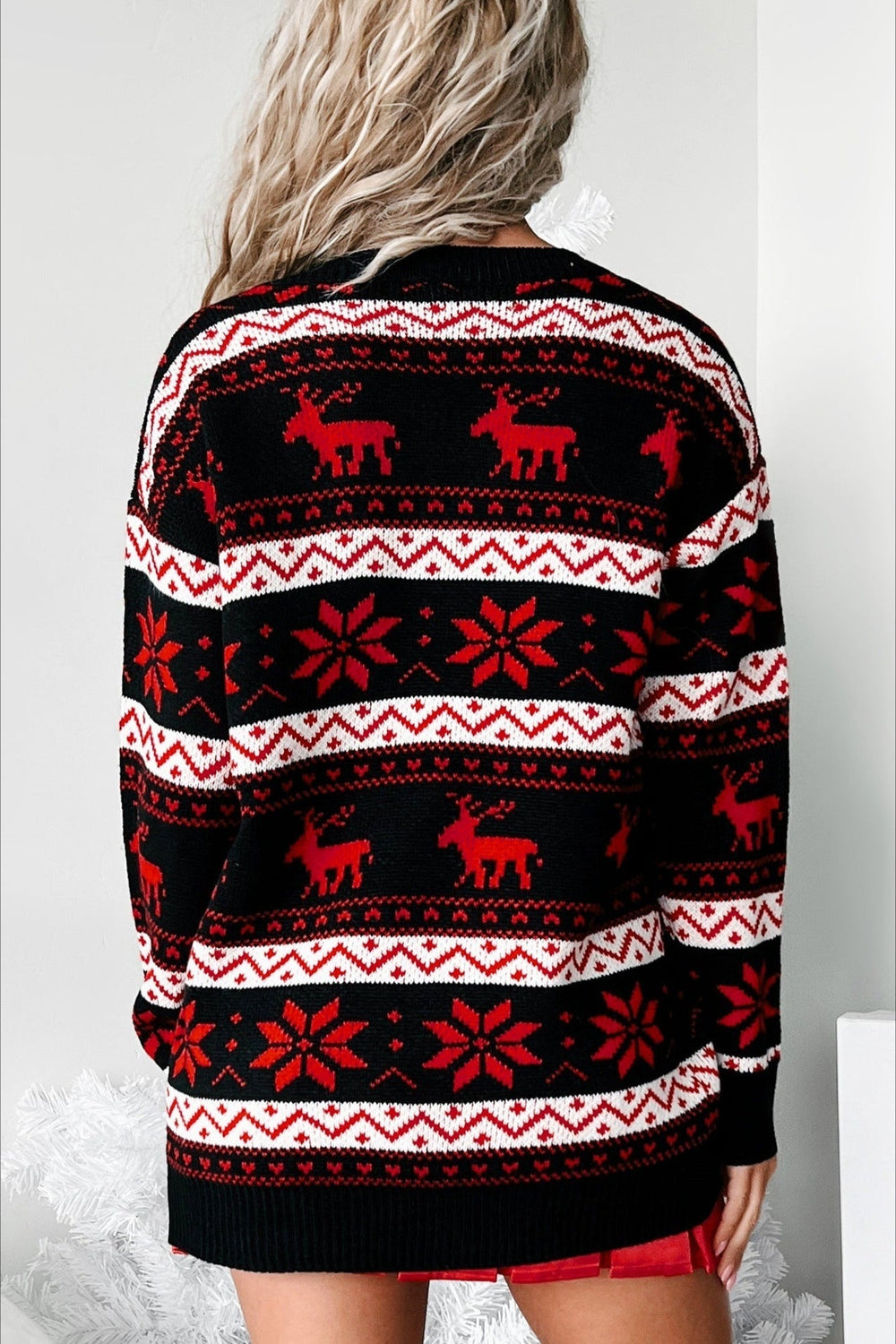 Christmas Reindeer Jacquard Folk Contrast Loose Sweater
