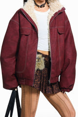 Sherpa Collar Washed Utility Zip Coat