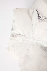 Bear Graphic Marble Print Puffer Jacket
