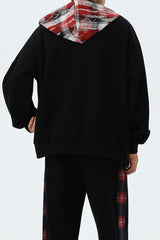 Plaid Panel Patch Full Zip Hoodie