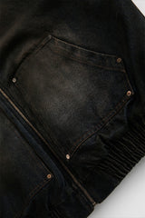 Washed Denim Faux Fur Lined Hooded Coat