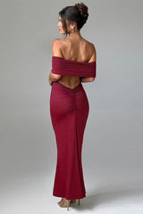 Solid Off Shoulder Ruched Formal Dress S / Red