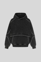 Washed Panel Seam Oversized Pullover Hoodie