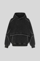 Washed Panel Seam Oversized Pullover Hoodie