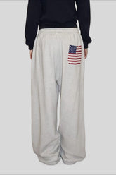 Flag Graphic Drawstring Wide Leg Sweatpants