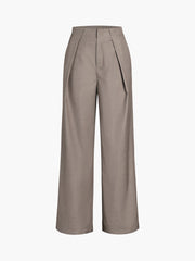 Middle Waist Solid Trendy Pocket Straight Leg Pants Khaki / XS Pants