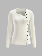 Plain Asymmetrical Breasted Sweater Sweaters