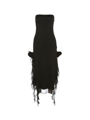 Split Ruffle Mesh Bandeau Maxi Dress Maxi Dresses