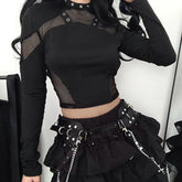 Sheer Mesh Knit Top Black / S