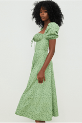 Square neck puff sleeve midi dress