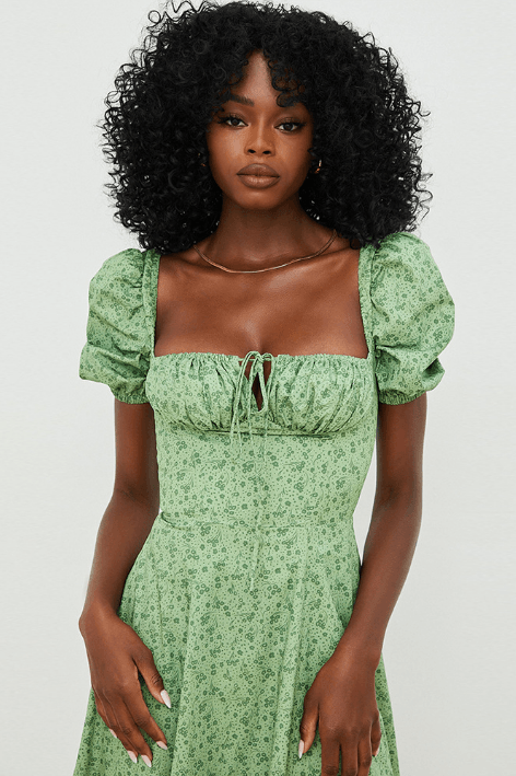 Square neck puff sleeve midi dress