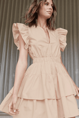 Hollow cake skirt U-neck lotus leaf sleeves cotton dress