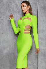 Sexy retro hollow back slit slim long-sleeved dress