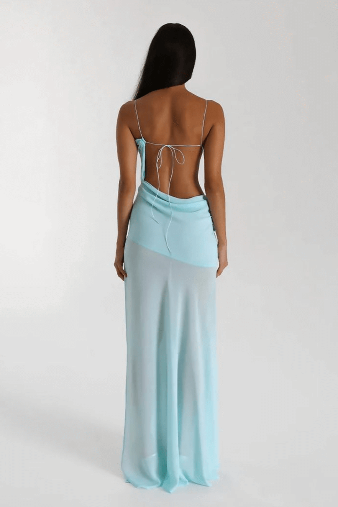 Tube top backless mesh slit dress