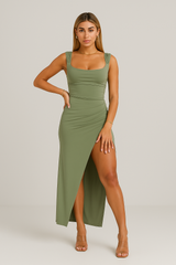 LAIZA - CLASSY MID-CUT DRESS WITH SIDE SLIT