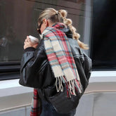 Red Plaid Vintage Classic Scarf For Women Scarfs-L