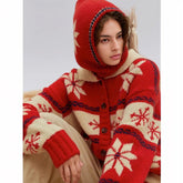 Snowflake Wool Blend Balaclava Knitted Christmas Hat Hat-L