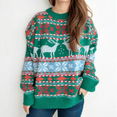 Soft Warm Oversized Deer Knitted Vintage Casual Christmas Sweater Green / S Sweaters-L