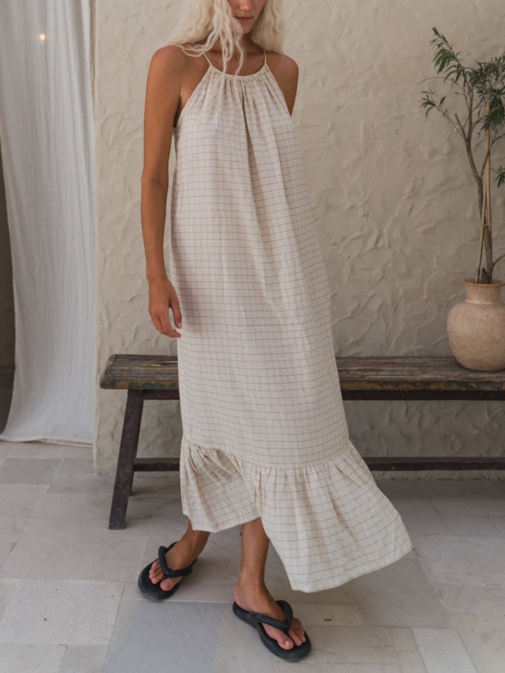 Adjustable Backless Stylish Tie Midi Dress